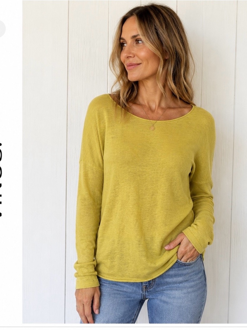 Vince Chartreuse Scoop Neck Cotton Sweater Size Medium